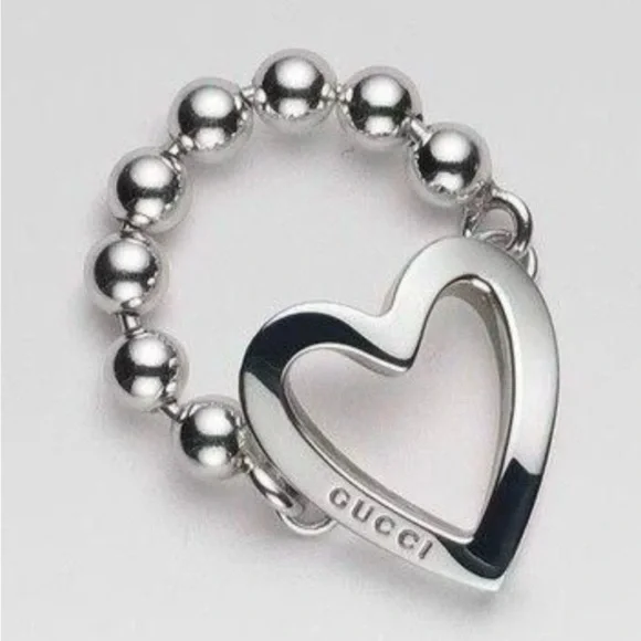Gucci Silver Heart Beaded Toggle Ring - Picture 2 of 15